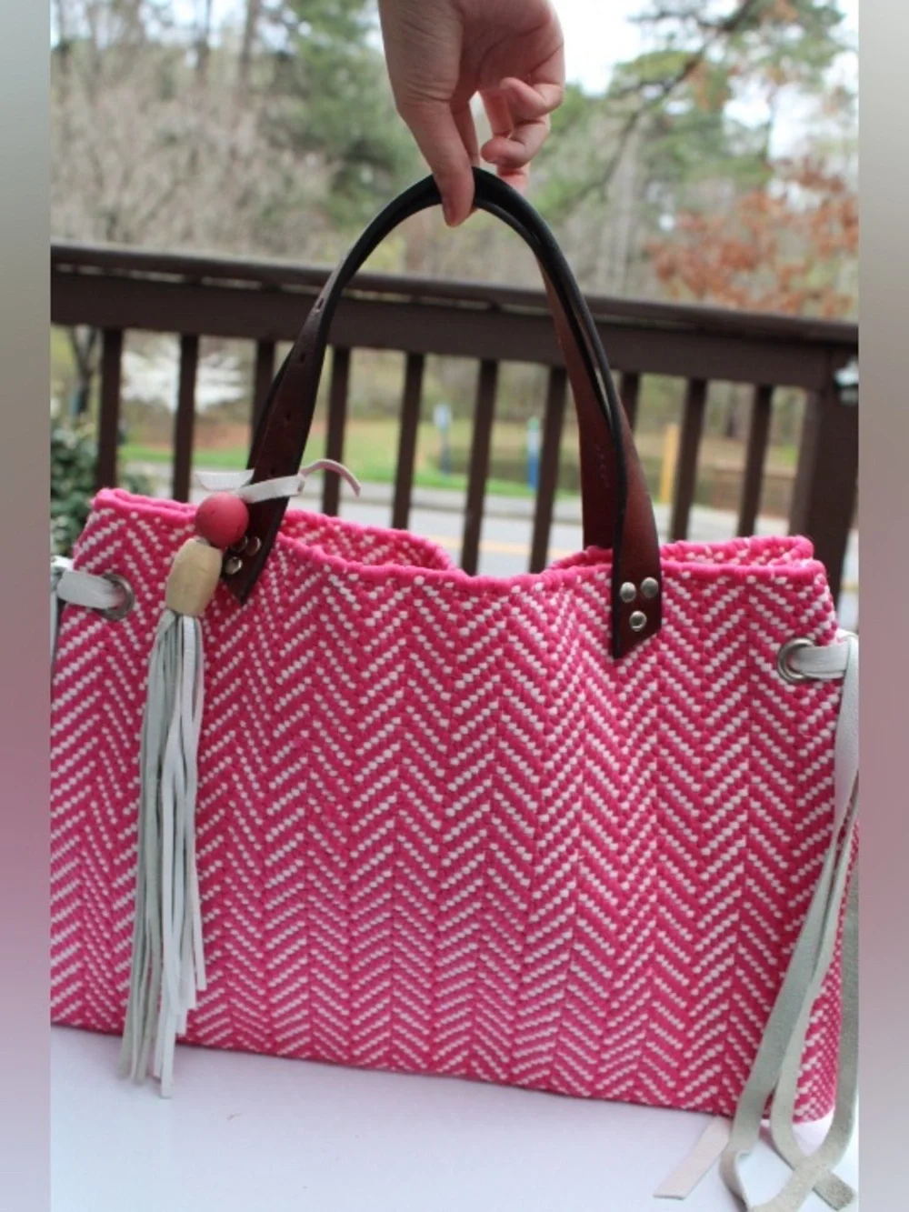 Handmade woven tote bag
